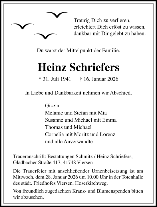 Traueranzeige von Heinz Schriefers von trauer.panorama-anzeigenblatt.de