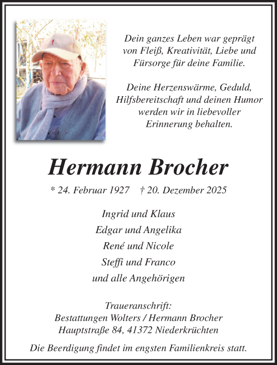 Traueranzeige von Hermann Brocher von trauer.panorama-anzeigenblatt.de