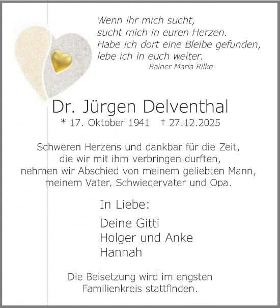Traueranzeige von Jürgen Delventhal von trauer.panorama-anzeigenblatt.de