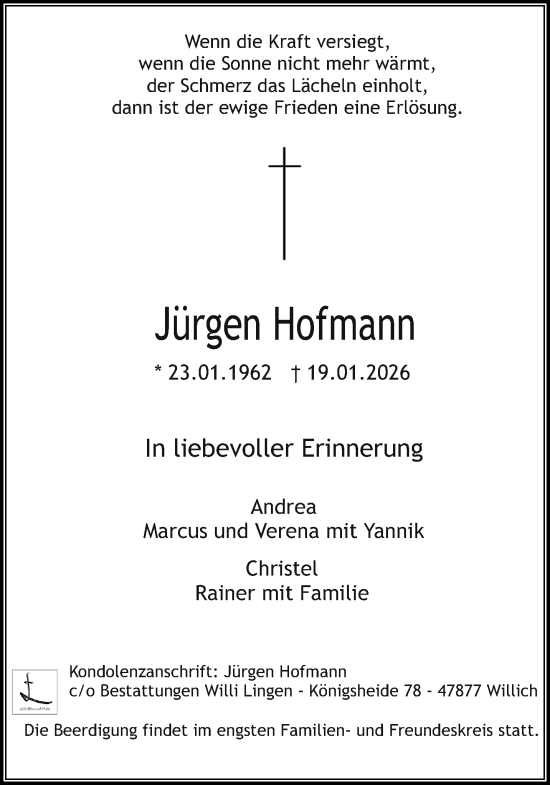 Traueranzeige von Jürgen Hofmann von trauer.panorama-anzeigenblatt.de