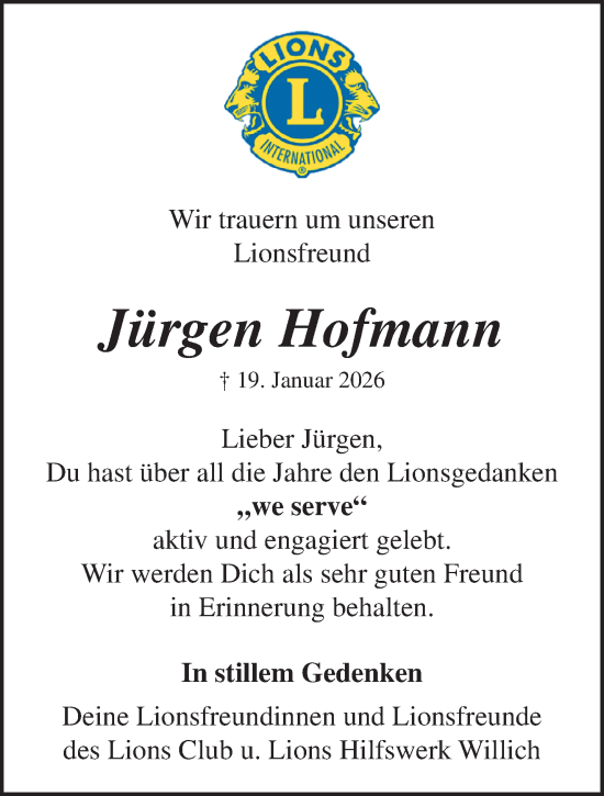 Traueranzeige von Jürgen Hofmann von trauer.panorama-anzeigenblatt.de