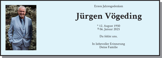 Traueranzeige von Jürgen Vögeding von trauer.panorama-anzeigenblatt.de
