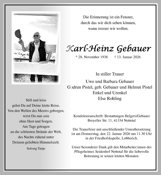 Traueranzeige von Karl-Heinz Gebauer von trauer.panorama-anzeigenblatt.de