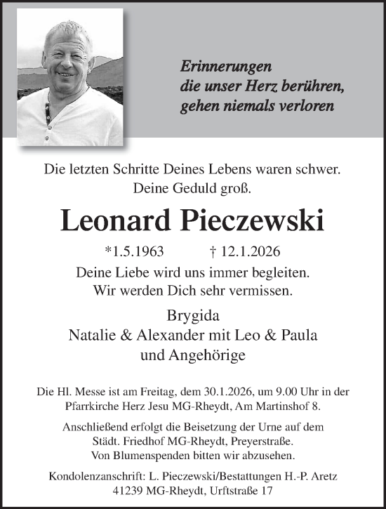 Traueranzeige von Leonard Pieczewski von trauer.panorama-anzeigenblatt.de