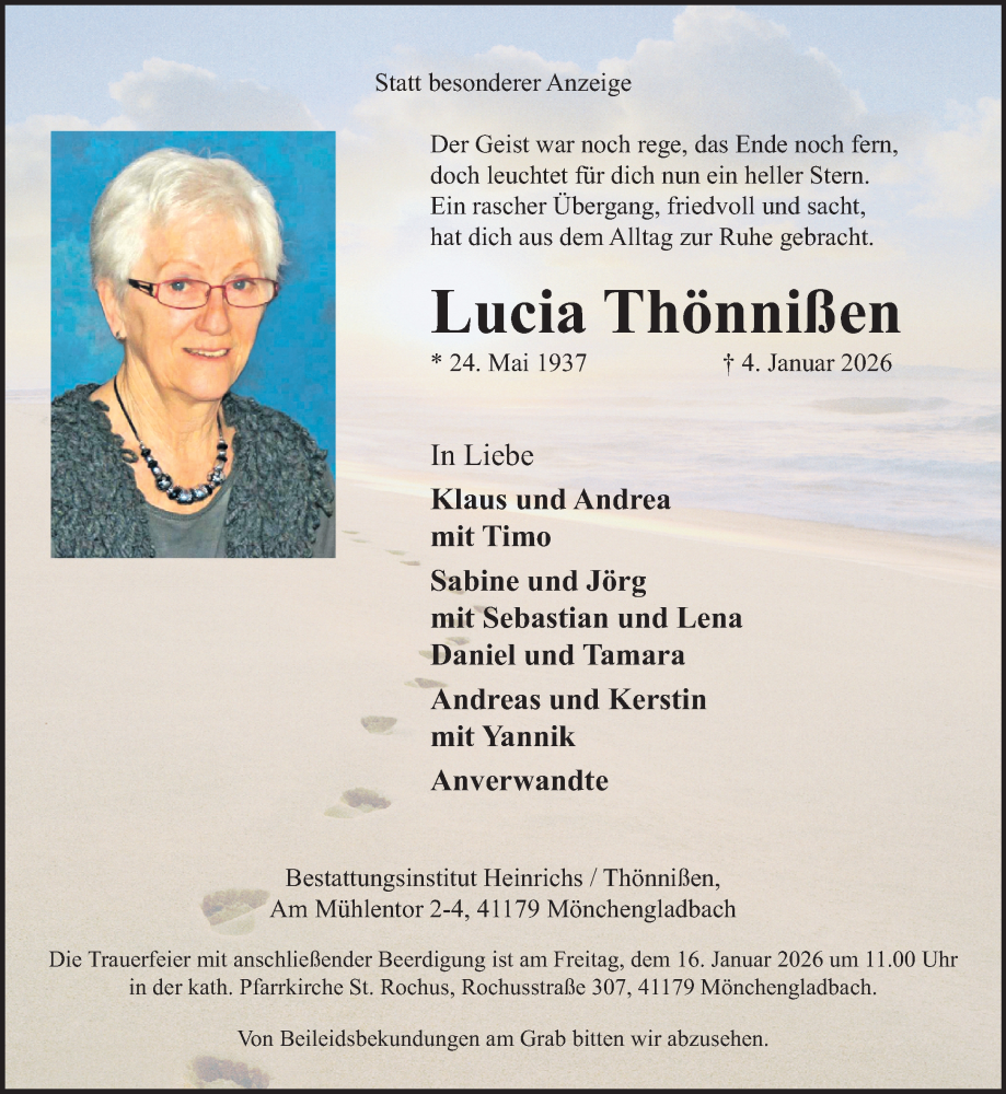 Traueranzeige für Lucia Thönnißen vom 11.01.2026 aus trauer.panorama-anzeigenblatt.de