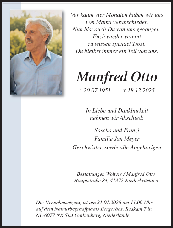 Traueranzeige von Manfred Otto von trauer.panorama-anzeigenblatt.de