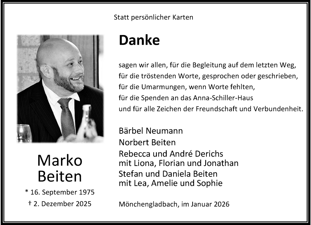  Traueranzeige für Marko Beiten vom 18.01.2026 aus trauer.panorama-anzeigenblatt.de
