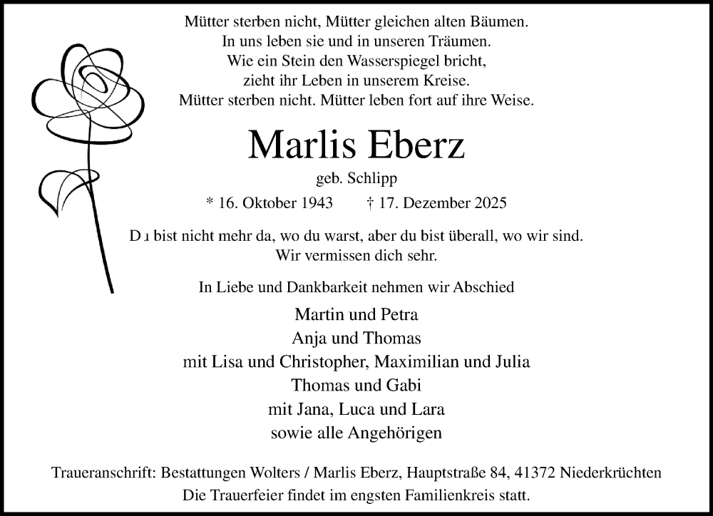  Traueranzeige für Marlis Eberz vom 04.01.2026 aus trauer.panorama-anzeigenblatt.de