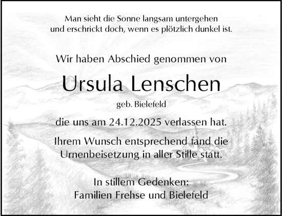 Traueranzeige von Ursula Lenschen von trauer.wuppertaler-rundschau.de
