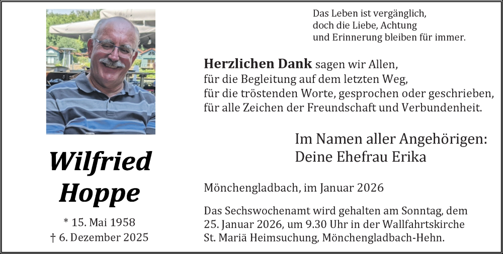  Traueranzeige für Wilfried Hoppe vom 18.01.2026 aus trauer.panorama-anzeigenblatt.de