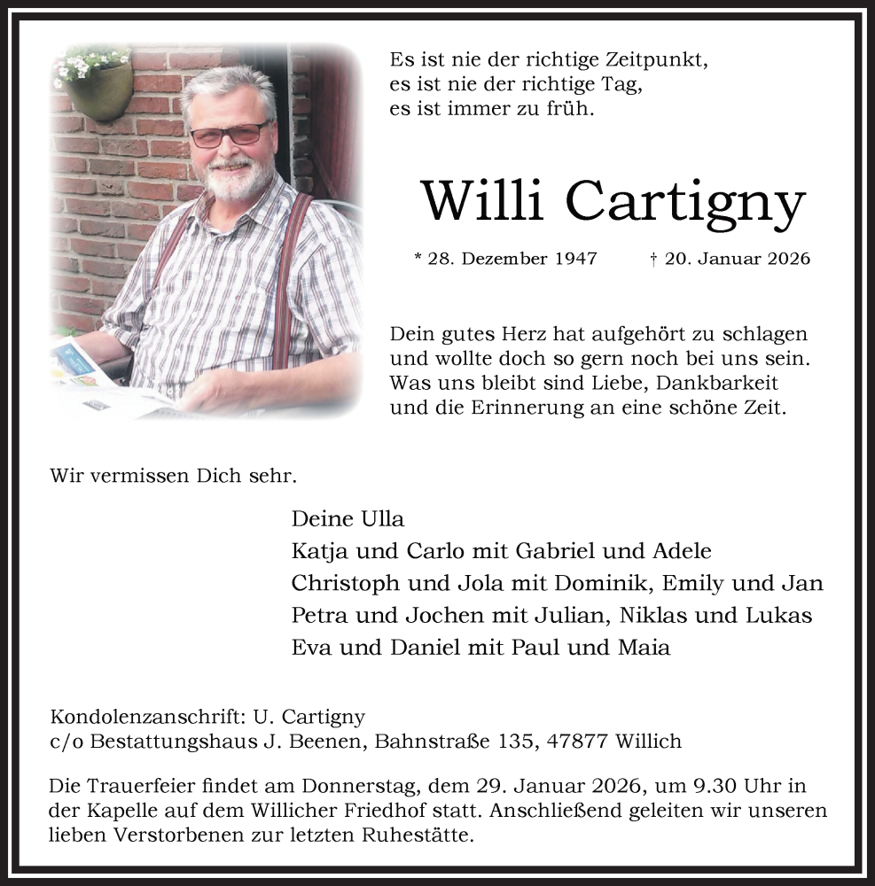  Traueranzeige für Willi Cartigny vom 25.01.2026 aus trauer.panorama-anzeigenblatt.de