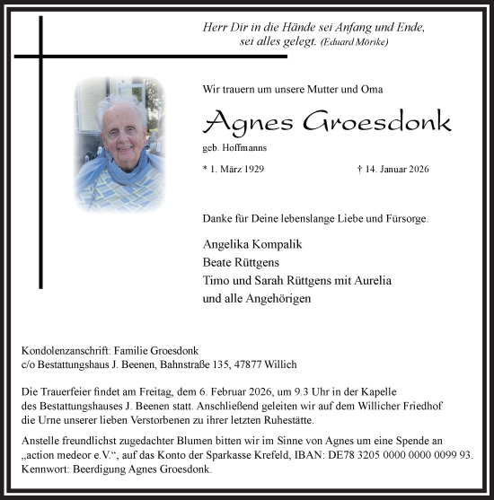 Traueranzeige von Agnes Groesdonk von trauer.panorama-anzeigenblatt.de