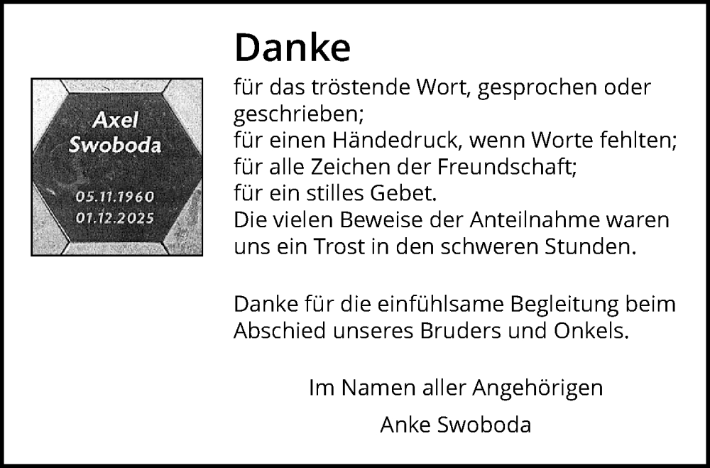  Traueranzeige für Axel Swoboda vom 08.02.2026 aus trauer.panorama-anzeigenblatt.de