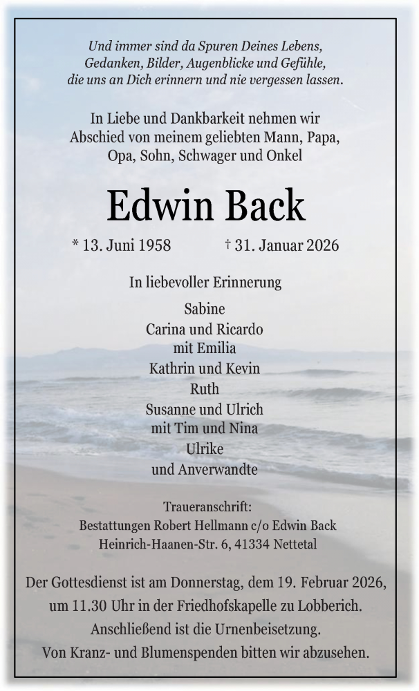  Traueranzeige für Edwin Back vom 08.02.2026 aus trauer.panorama-anzeigenblatt.de