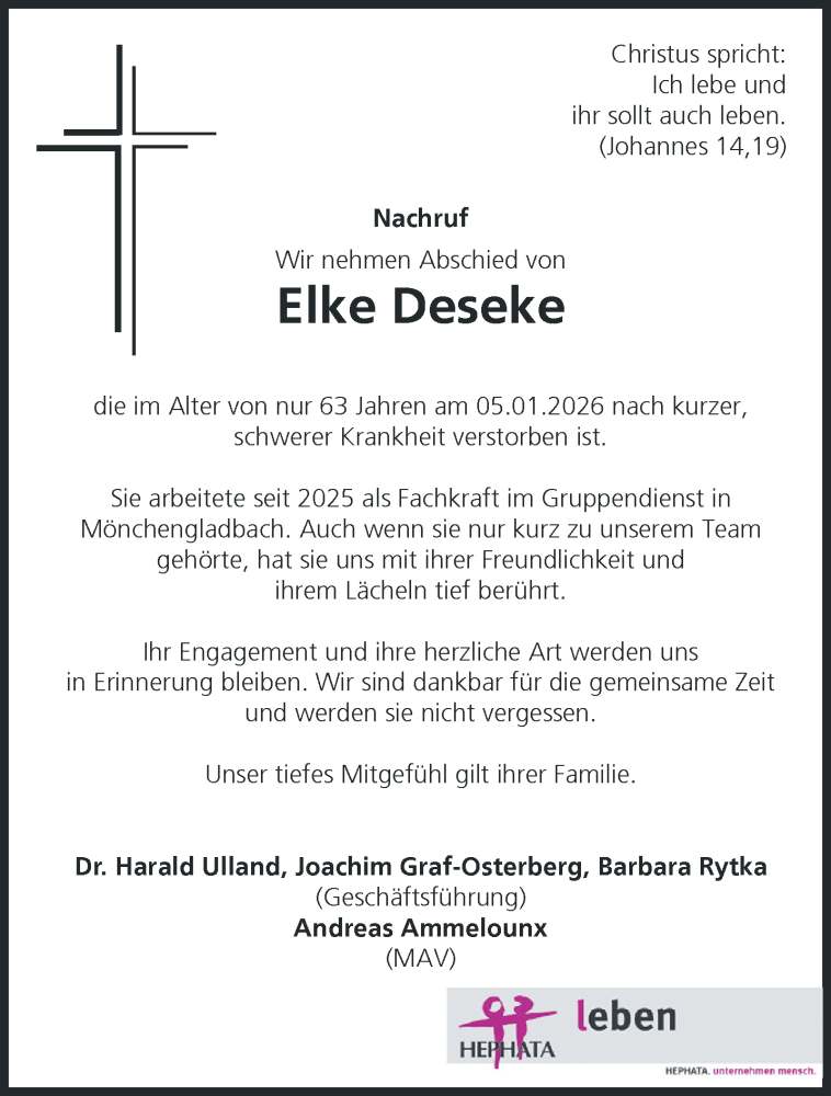  Traueranzeige für Elke Deseke vom 01.02.2026 aus trauer.panorama-anzeigenblatt.de