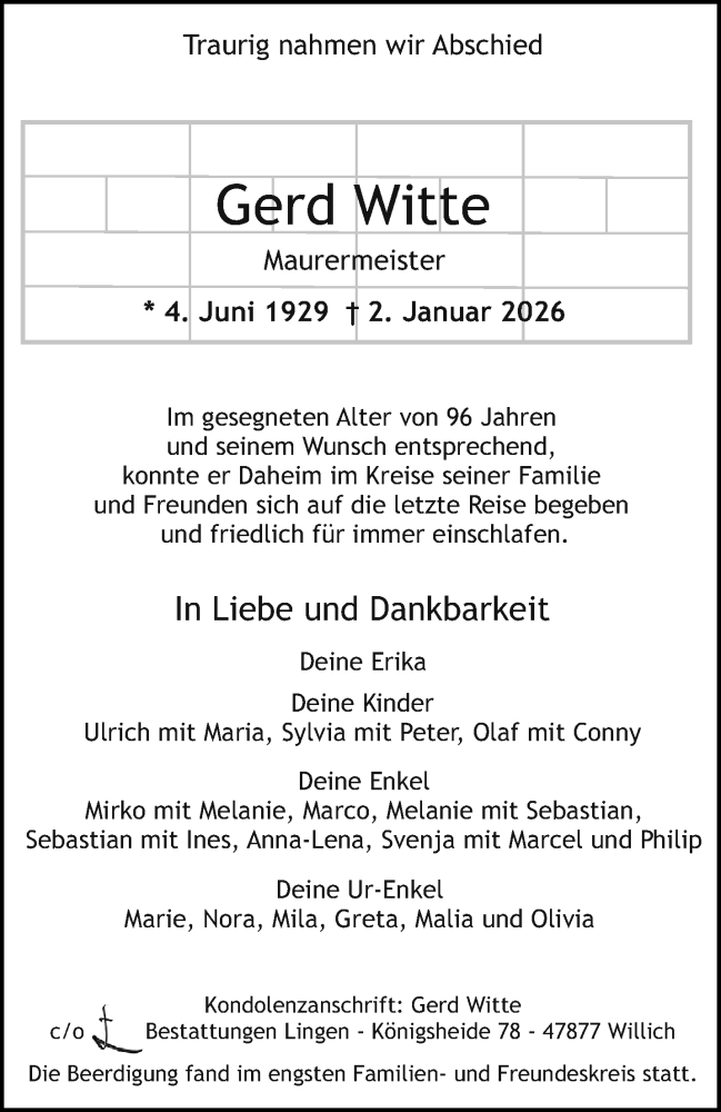  Traueranzeige für Gerd Witte vom 08.02.2026 aus trauer.panorama-anzeigenblatt.de