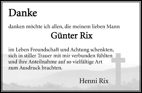 Traueranzeige von Günter Rix von trauer.panorama-anzeigenblatt.de