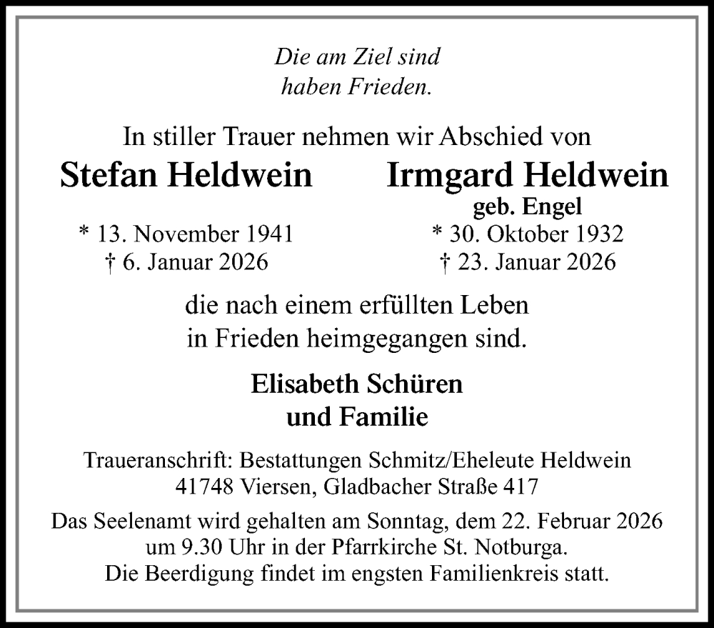  Traueranzeige für Irmgard Heldwein vom 08.02.2026 aus trauer.panorama-anzeigenblatt.de