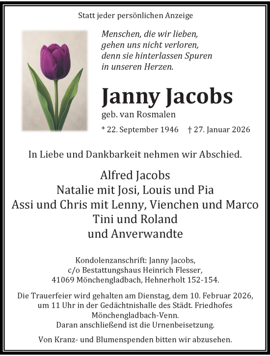 Traueranzeige von Janny Jacobs von trauer.panorama-anzeigenblatt.de