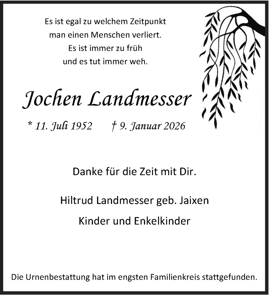  Traueranzeige für Jochen Landmesser vom 01.02.2026 aus trauer.panorama-anzeigenblatt.de