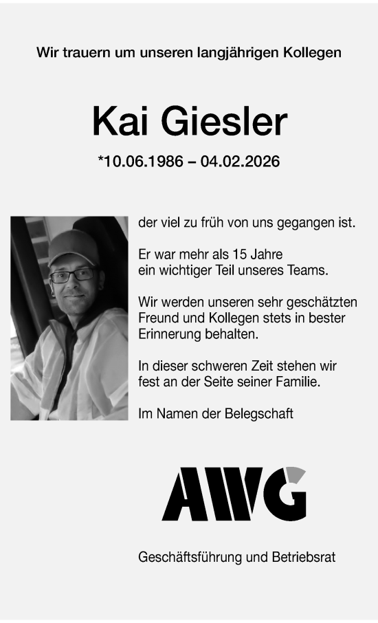 Traueranzeige von Kai Giesler von trauer.wuppertaler-rundschau.de