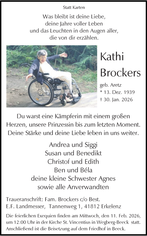  Traueranzeige für Kathi Brockers vom 08.02.2026 aus trauer.panorama-anzeigenblatt.de