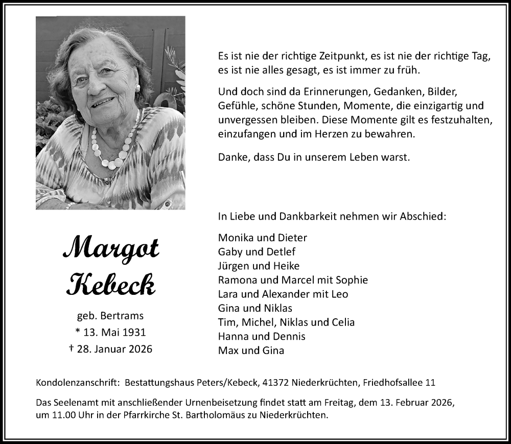  Traueranzeige für Kebeck  vom 08.02.2026 aus trauer.panorama-anzeigenblatt.de
