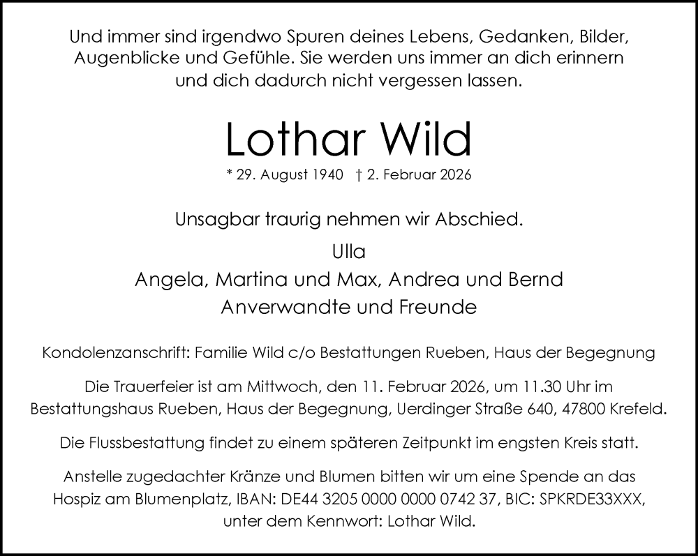  Traueranzeige für Lothar Wild vom 08.02.2026 aus trauer.panorama-anzeigenblatt.de