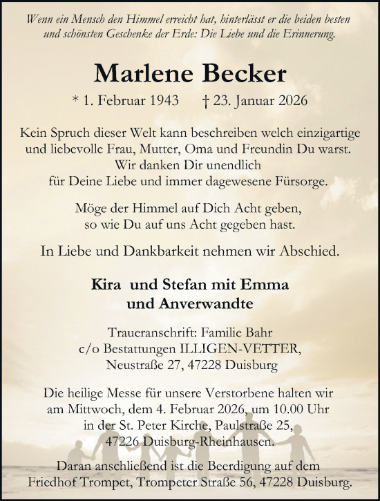 Traueranzeige von Marlene Becker von trauer.panorama-anzeigenblatt.de