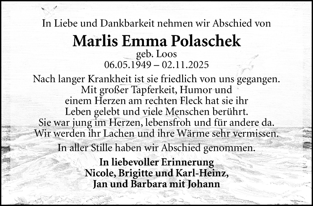  Traueranzeige für Marlis Emma Polaschek vom 01.02.2026 aus trauer.panorama-anzeigenblatt.de