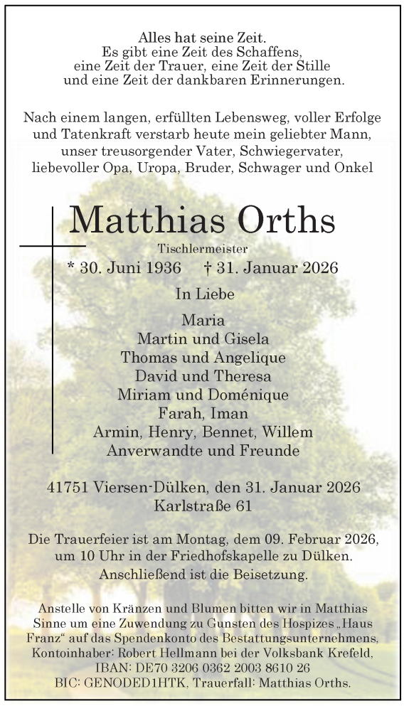  Traueranzeige für Matthias Orths vom 08.02.2026 aus trauer.panorama-anzeigenblatt.de