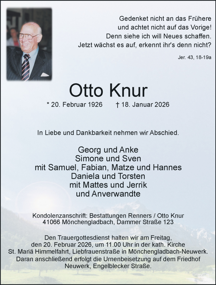  Traueranzeige für Otto Knur vom 08.02.2026 aus trauer.panorama-anzeigenblatt.de