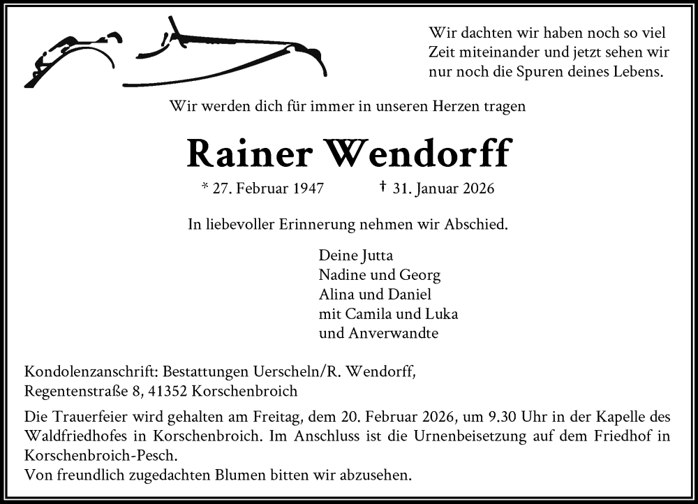  Traueranzeige für Rainer Wendorff vom 15.02.2026 aus trauer.panorama-anzeigenblatt.de