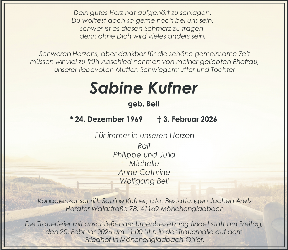  Traueranzeige für Sabine Kufner vom 08.02.2026 aus trauer.panorama-anzeigenblatt.de