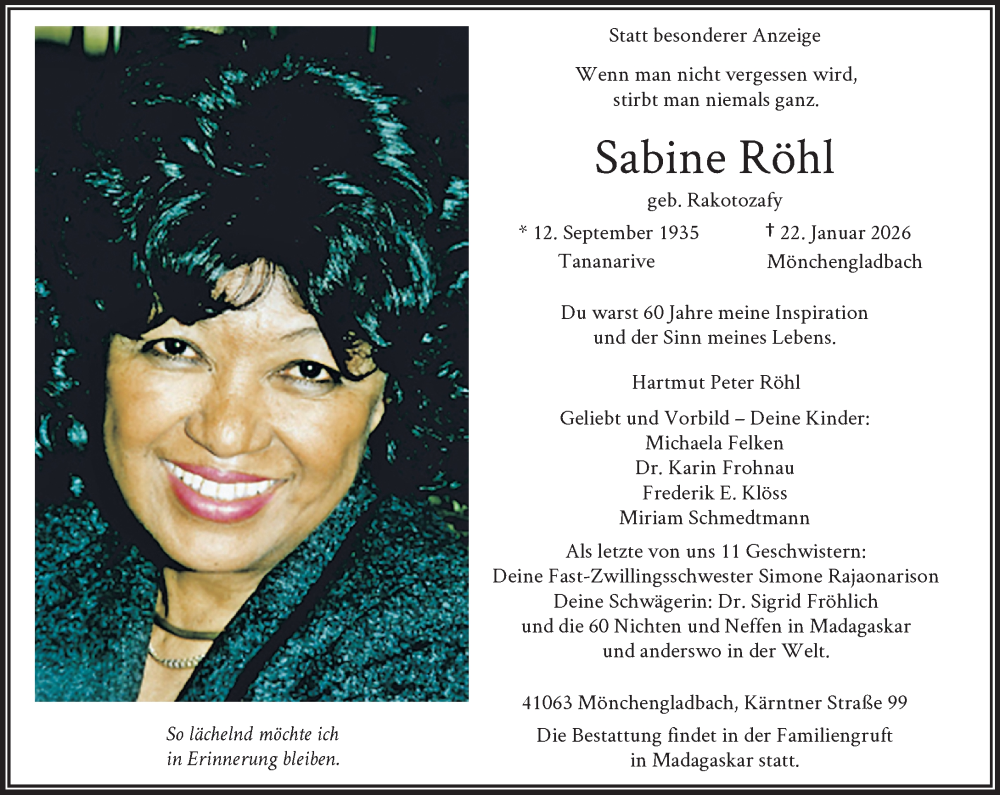  Traueranzeige für Sabine Röhl vom 01.02.2026 aus trauer.panorama-anzeigenblatt.de