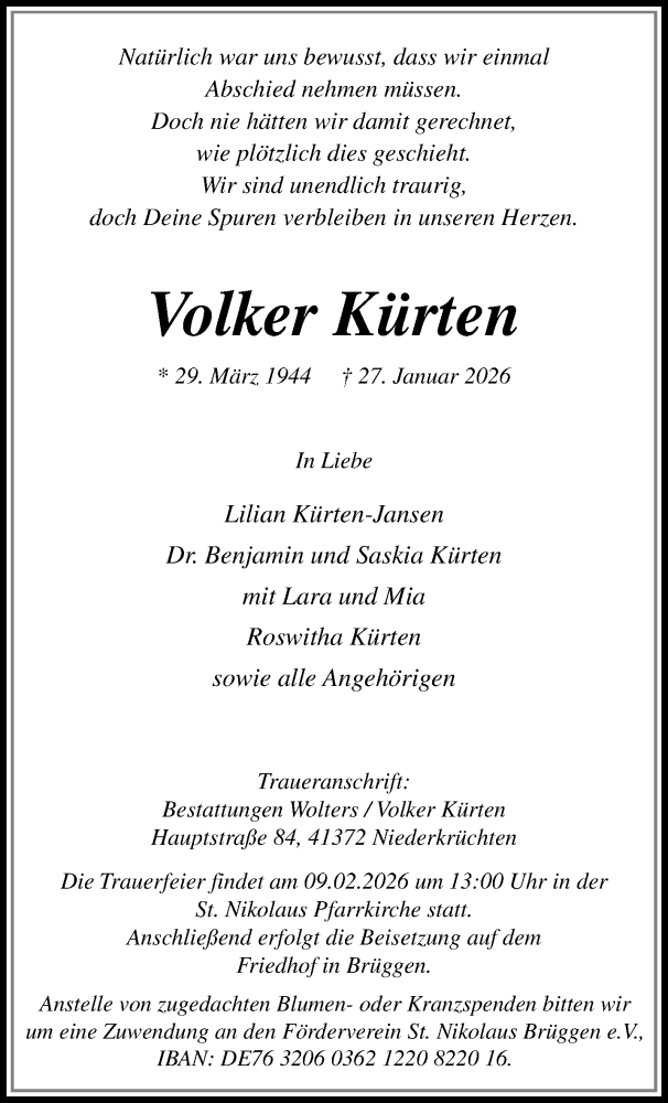  Traueranzeige für Volker Kürten vom 01.02.2026 aus trauer.panorama-anzeigenblatt.de