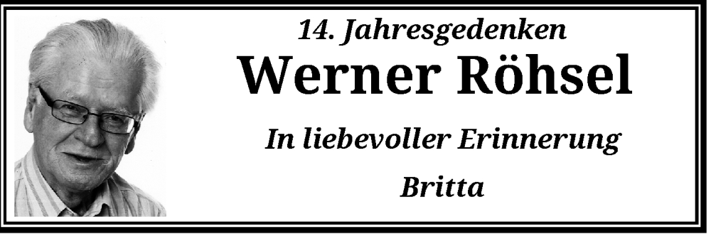  Traueranzeige für Werner Röhsel vom 07.02.2026 aus trauer.wuppertaler-rundschau.de